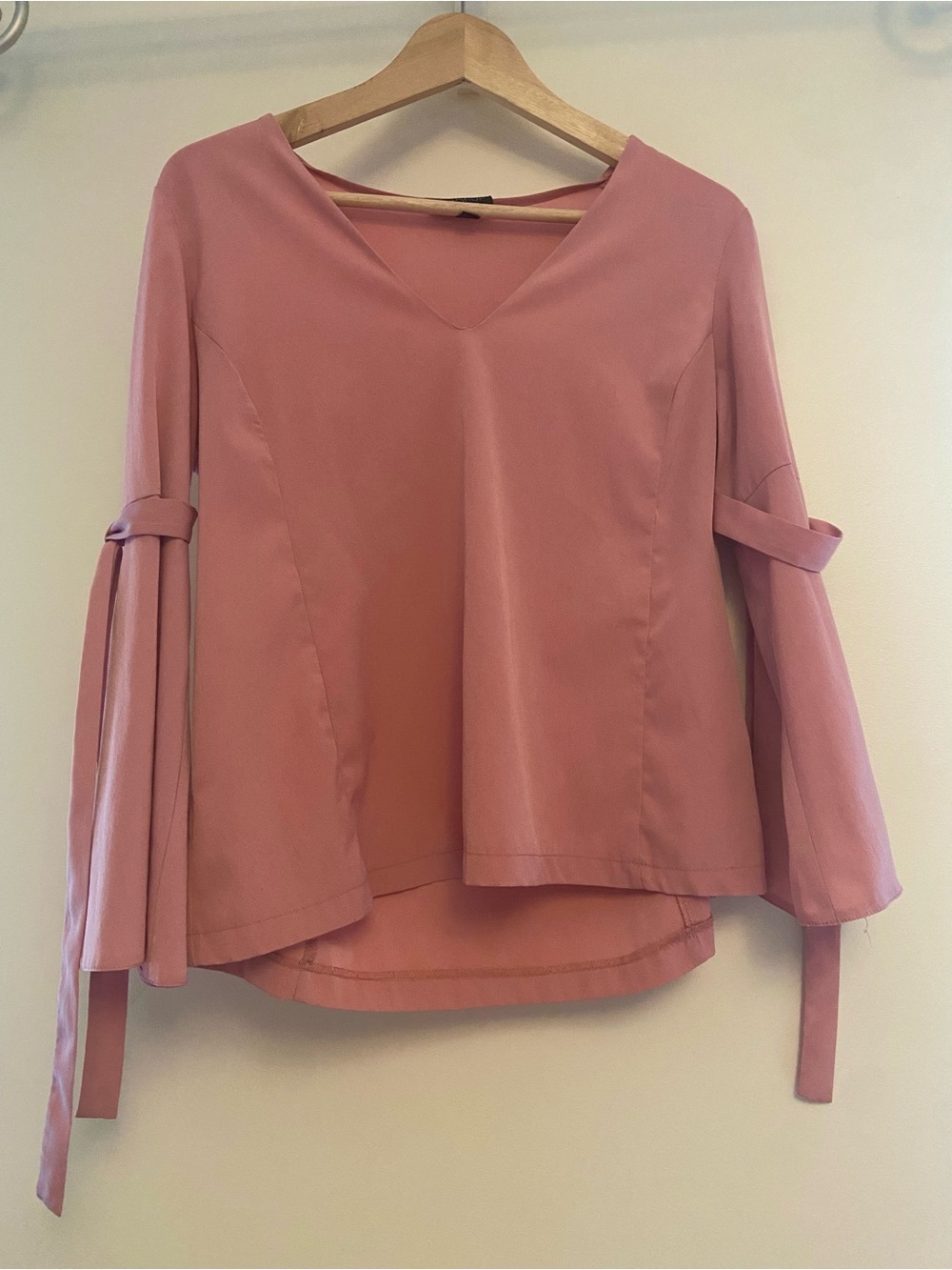 Topshop Dusty Rose V-Neck Tie-Sleeve Blouse